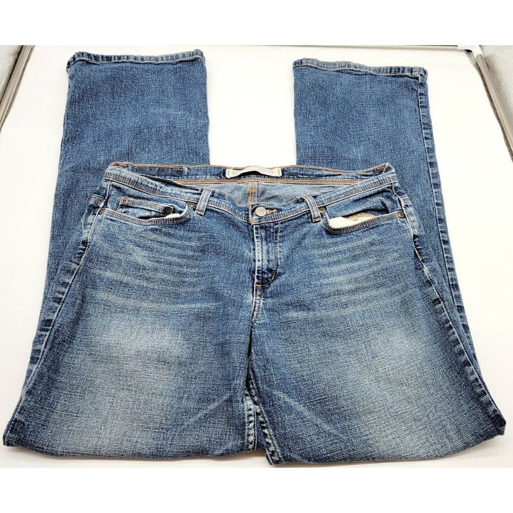 Express Jeans Women's 35X31.5 Precision Fit Low Rise Flare Medium Wash Blue